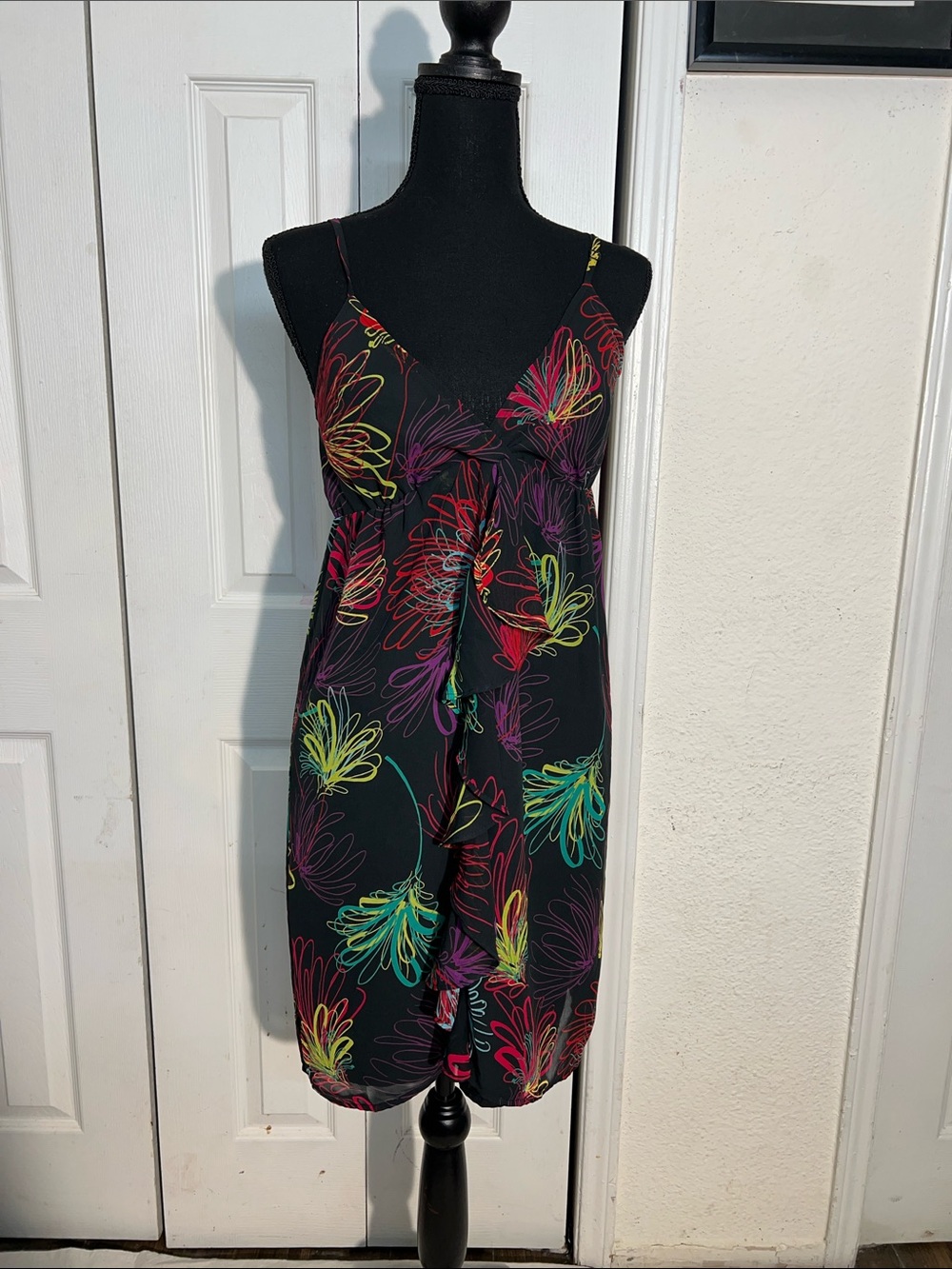 GAP Black Mini Dress with Neon Floral Print